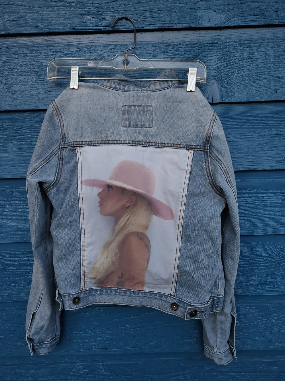 Lady Gaga Light Blue Denim Jean Jacket - GAGA Embroidered - Picture 2 of 8